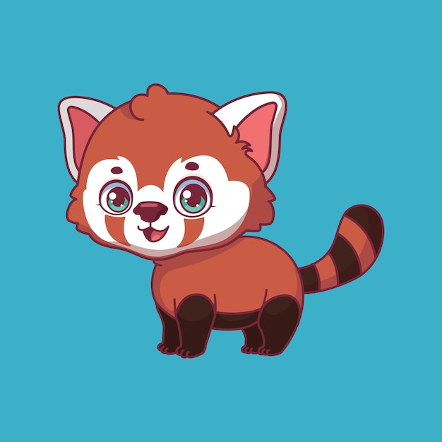 Ilustración de un panda rojo de dibujos animados sobre fondo de colores