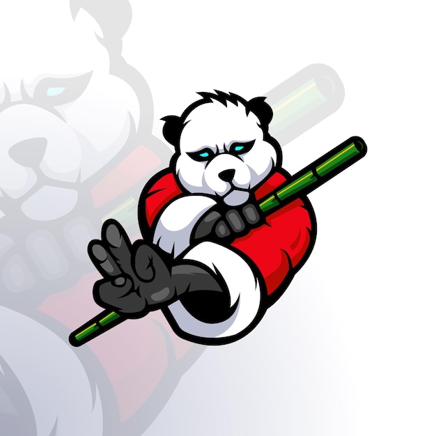 Ilustración de panda sosteniendo bambú para el logotipo de la mascota esport gaming