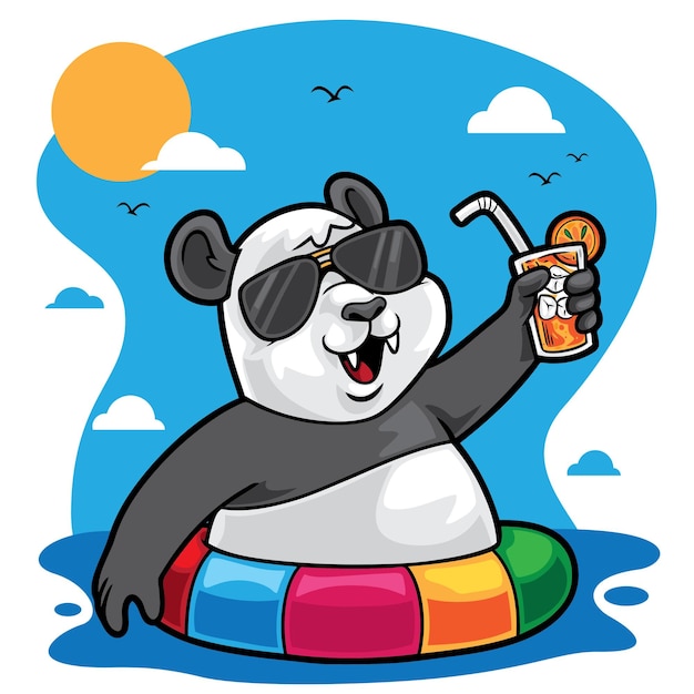 Ilustración de panda summer sea