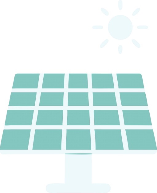 Ilustración de panel solar minimalista cuadrados verdes azulados fondo blanco