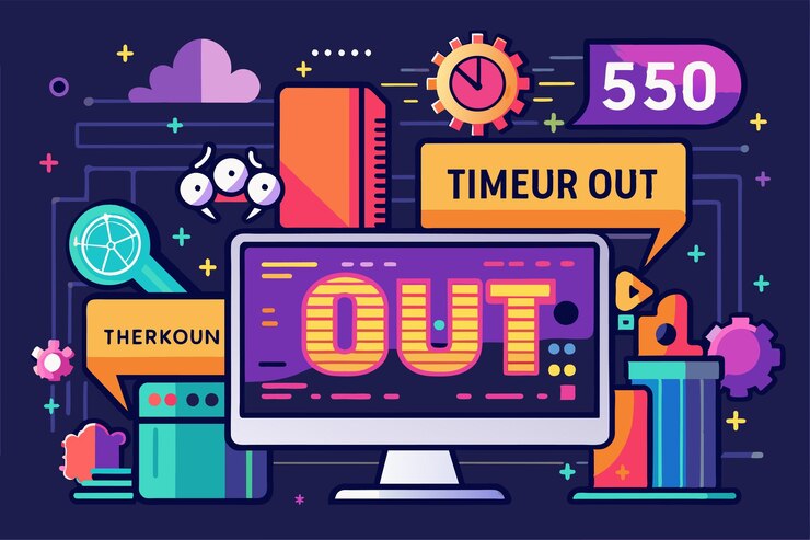 Vector una ilustración de una pantalla de computadora que muestra un mensaje de error con la palabra en negrita fuente colorida 504 error gateway timeout personalizable ilustración desproporcionada