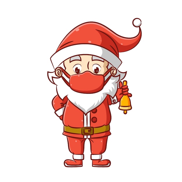 La ilustración de Papá Noel está usando el sombrero y la máscara de Navidad y sosteniendo la campana para Navidad