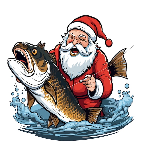 Vector ilustración de un papá noel y la pesca