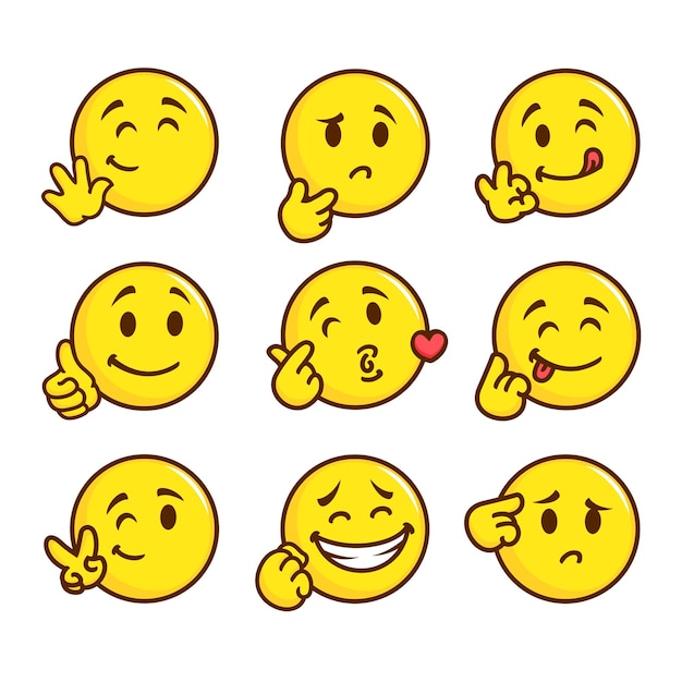 Ilustración de paquete de emoticonos de sonrisa plana
