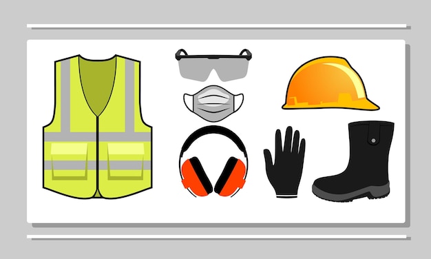 Vector ilustración del paquete de equipo de protección personal de un trabajador