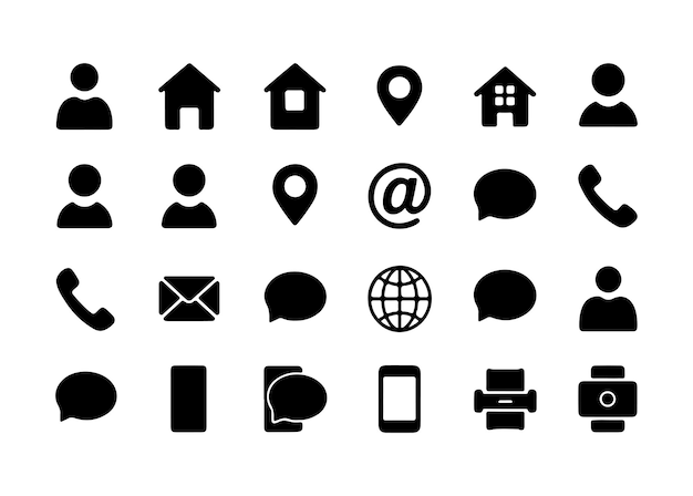 Ilustración del paquete de iconos vectorial en blanco y negro