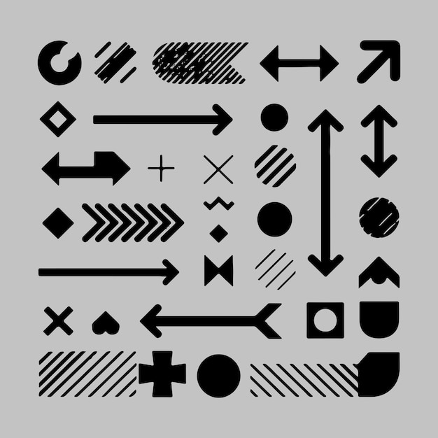 Ilustración del paquete de iconos vectorial en blanco y negro