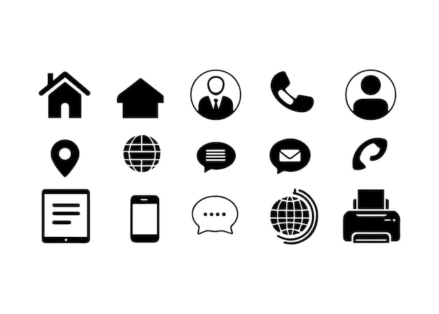 Ilustración del paquete de iconos vectorial en blanco y negro
