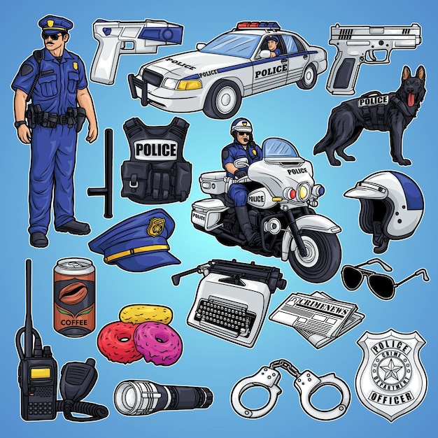 Vector ilustración del paquete de oficial de policía