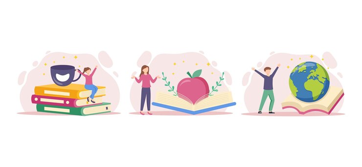 Vector ilustración de paquete plano del día mundial del libro