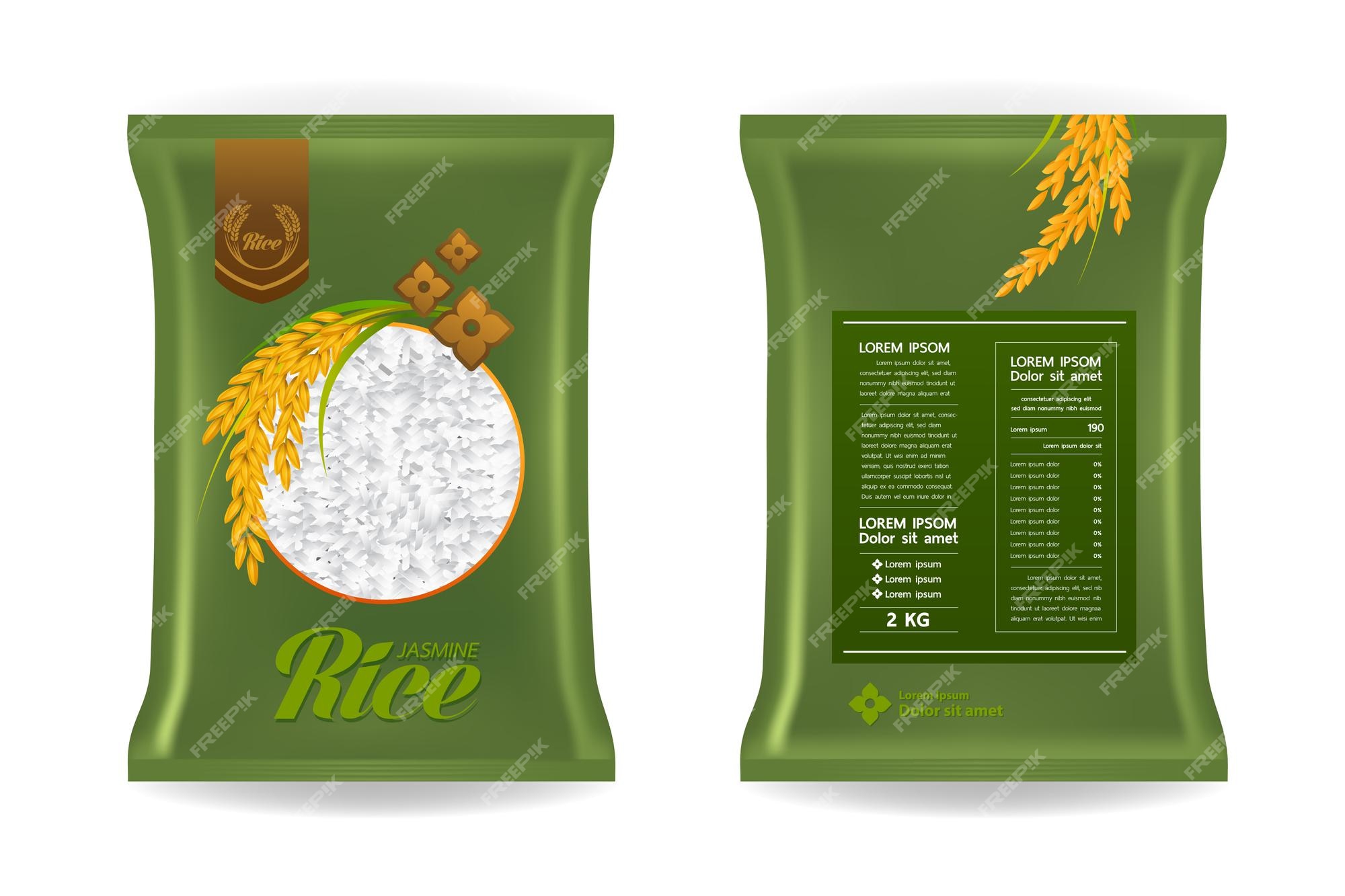 Ilustración del paquete de productos de arroz premium | Vector Premium Ilustración del paquete de productos de arroz premium | Vector Premium