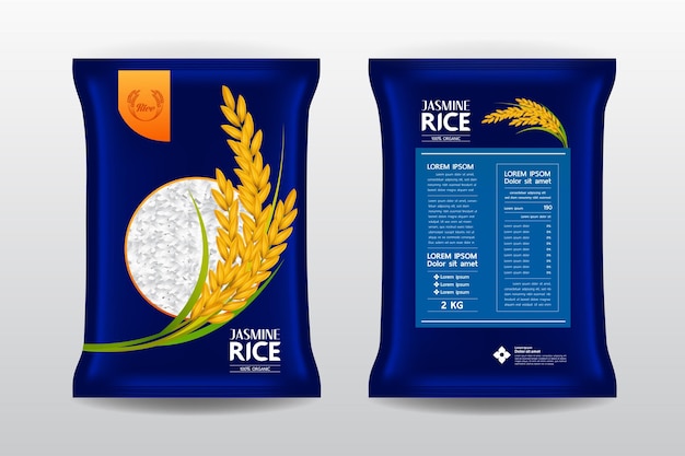 Vector ilustración del paquete de productos de arroz premium