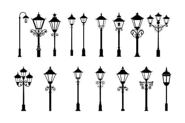 Ilustración del paquete vectorial de la silueta de la lámpara de calle