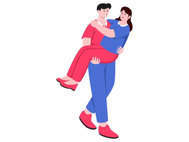 Ilustración de una pareja abrazándose en una postura lúdica
