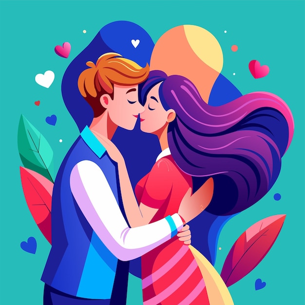 Ilustración de la pareja de amor del Día del Beso