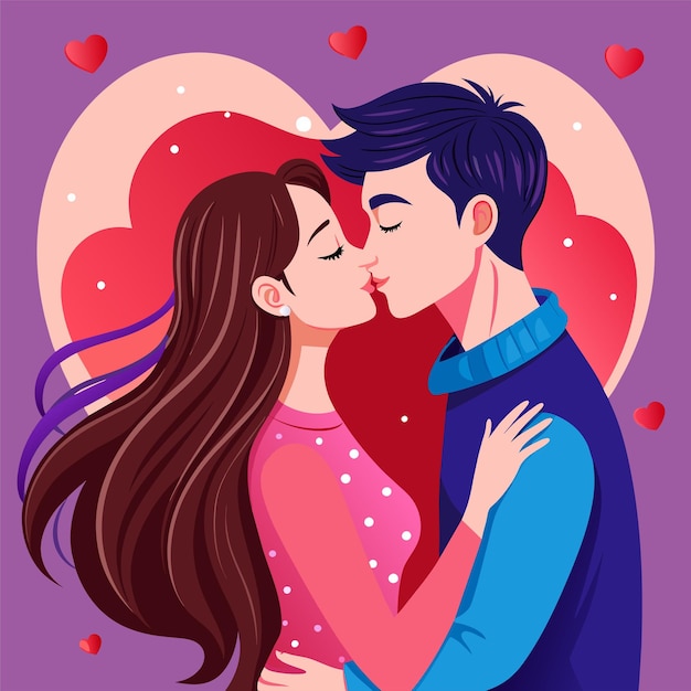 Ilustración de la pareja de amor del Día del Beso