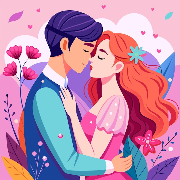 Ilustración de la pareja de amor del Día del Beso