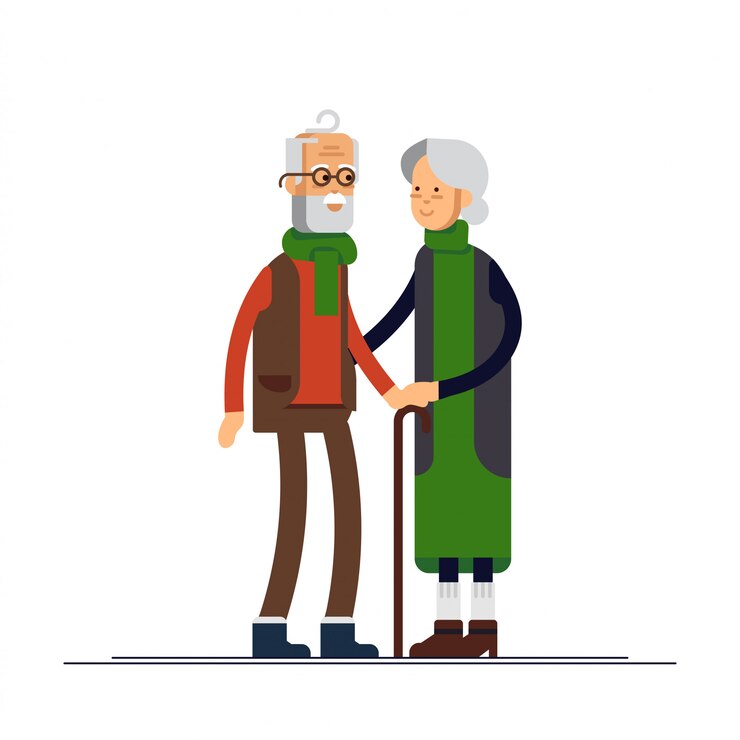 Ilustración de una pareja de ancianos celebrando la Navidad