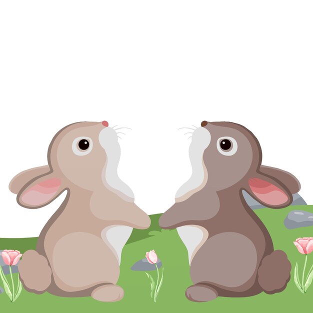 ilustración de una pareja de animales en el césped