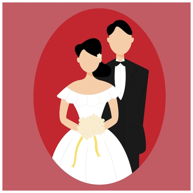 Ilustración de pareja de boda. ilustración plana de pareja de recién casados para ilustraciones de tarjetas de boda
