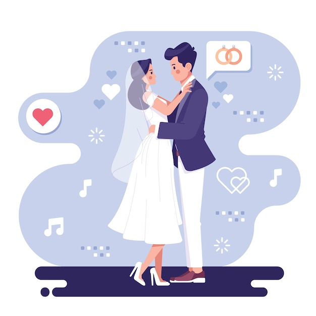 Vector ilustración de pareja de boda romántica