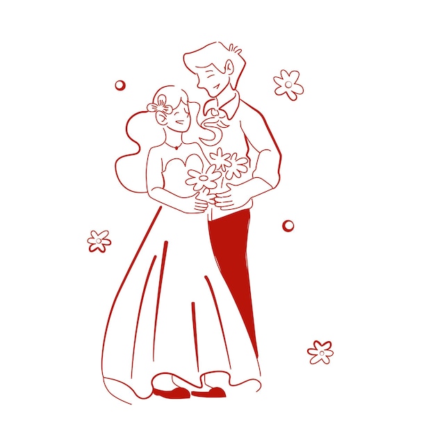 Ilustración de una pareja de casados felices y llenos de amor
