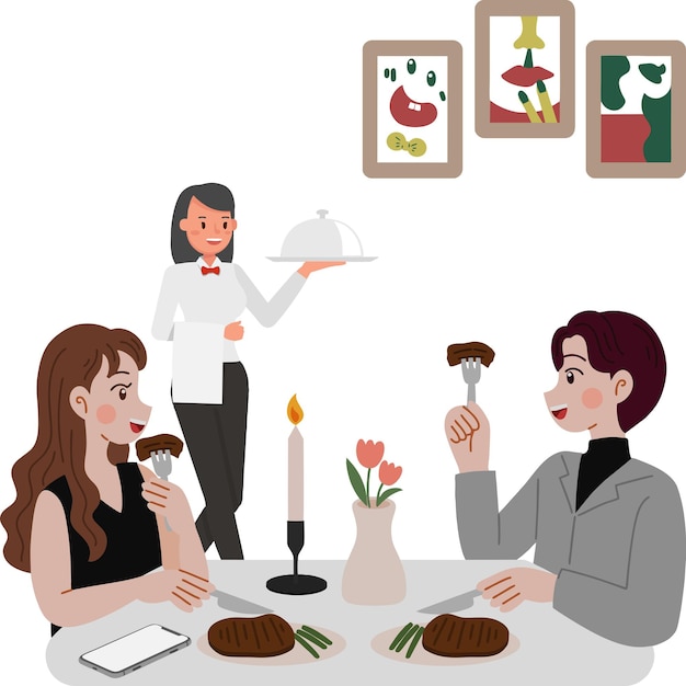 Ilustración de una pareja cenando