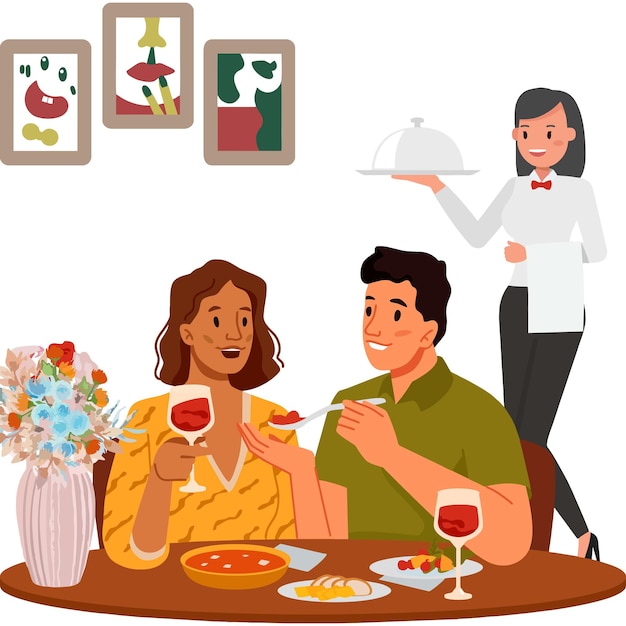 Ilustración de una pareja cenando