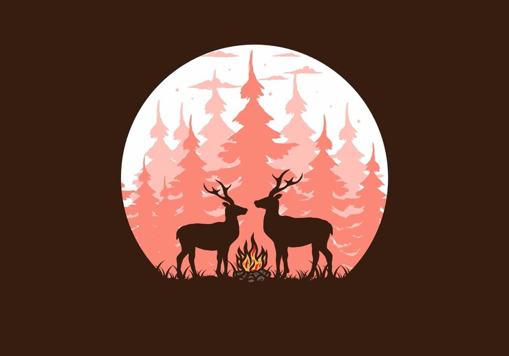 Vector ilustración de pareja de ciervos y hogueras