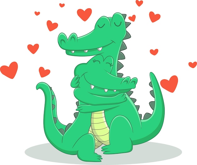 Ilustración de la pareja de cocodrilos enamorados