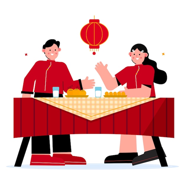 Vector ilustración de una pareja comiendo juntos