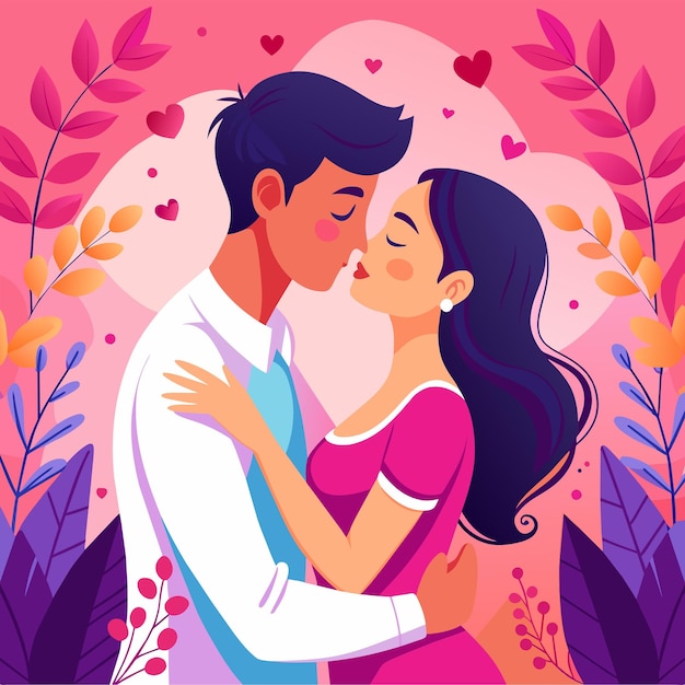 Ilustración de la pareja del Día del Beso de Amor