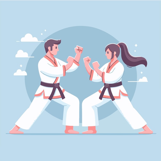 Ilustración de una pareja de karate con un estilo de diseño plano simple