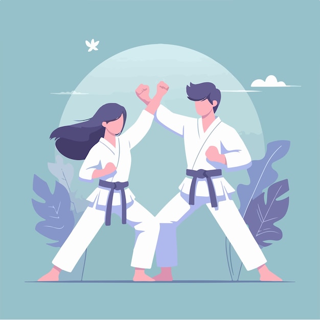 Vector ilustración de una pareja de karate con un estilo de diseño plano simple