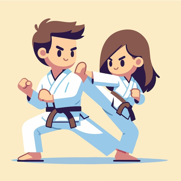 Ilustración de una pareja de karate con un estilo de diseño plano simple