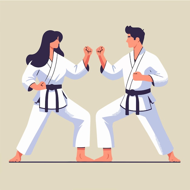 Ilustración de una pareja de karate con un estilo de diseño plano simple