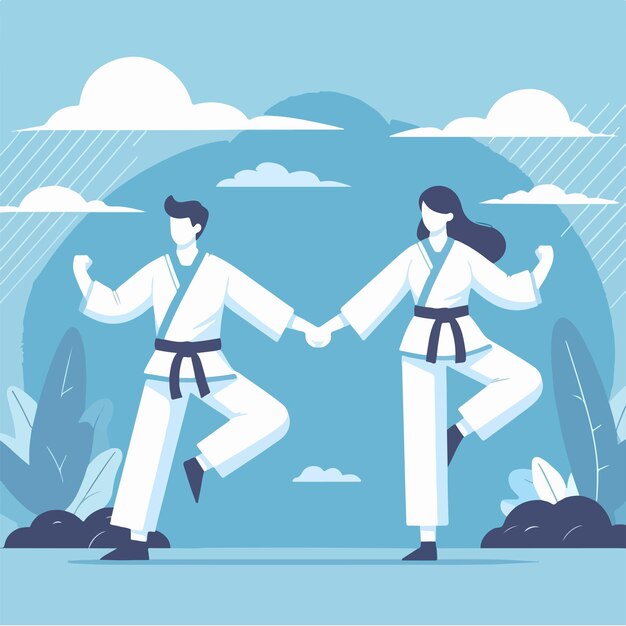 Vector ilustración de una pareja de karate con un estilo de diseño plano simple