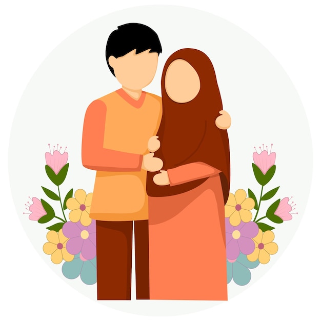 Ilustración de una pareja musulmana embarazada con estilo sin rostro
