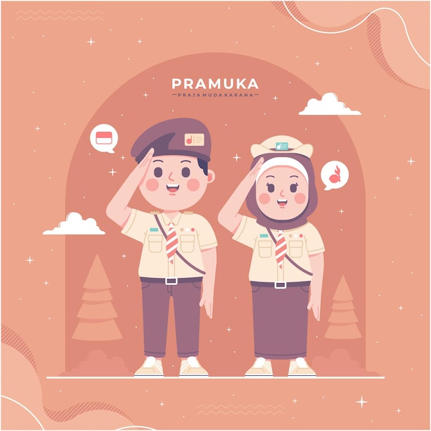 Ilustración de pareja de pramuka o scout