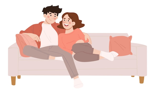 Ilustración de una pareja romántica pasando tiempo juntos en el sofá