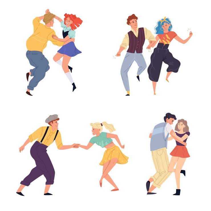 Ilustración parejas bailan twist set