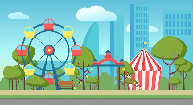 Vector una ilustración de un parque de atracciones público de la ciudad