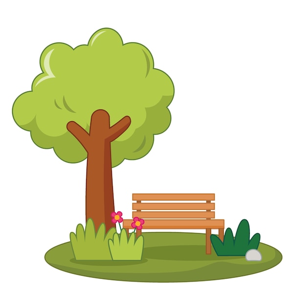 Ilustración del parque y del banco