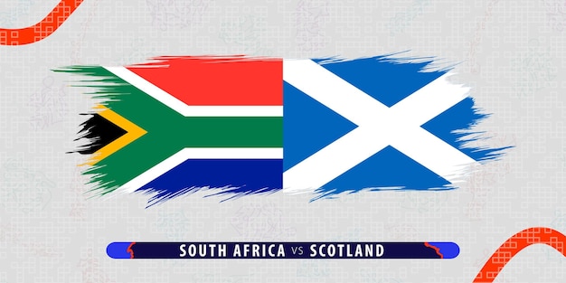 Ilustración del partido internacional de rugby Sudáfrica vs Escocia en estilo pincelada Icono abstracto y sucio para el partido de rugby