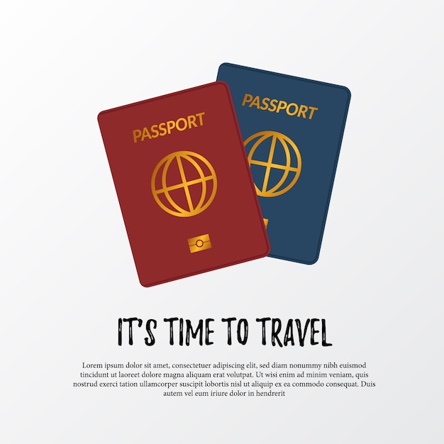 Ilustración del pasaporte de inmigración de identidad mundial azul y rojo. viajes, vacaciones, concepto de vacaciones