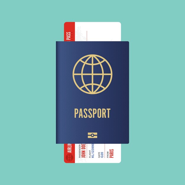 Ilustración de pasaporte y tarjeta de embarque