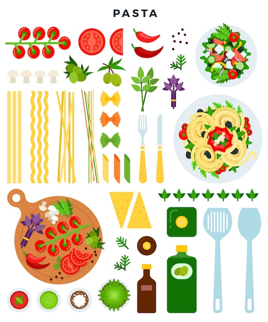 Vector ilustración de pasta italiana clásica de cocina