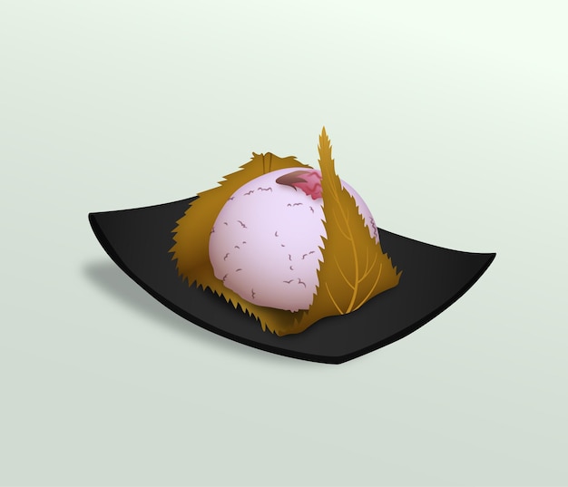 Vector ilustración de pastel de arroz dulce de flor de cerezo sakuramochi