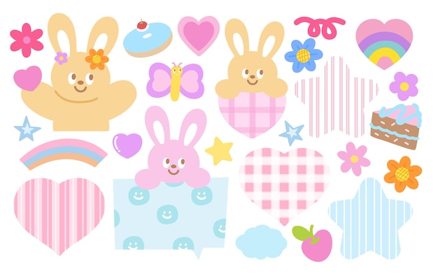 Ilustración pastel de conejo mariposa corazón pastel rosquilla flor estrella arco iris para mascotas