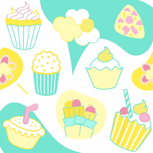 Ilustración de pasteles y postres de colores